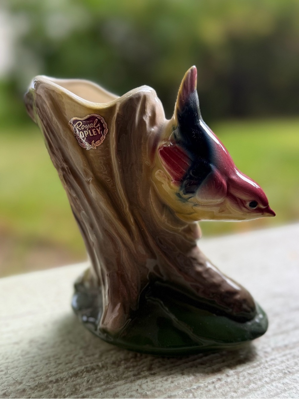 Beautiful Vintage Royal Copley Hand-Painted Ceramic Bird Figurine Vase